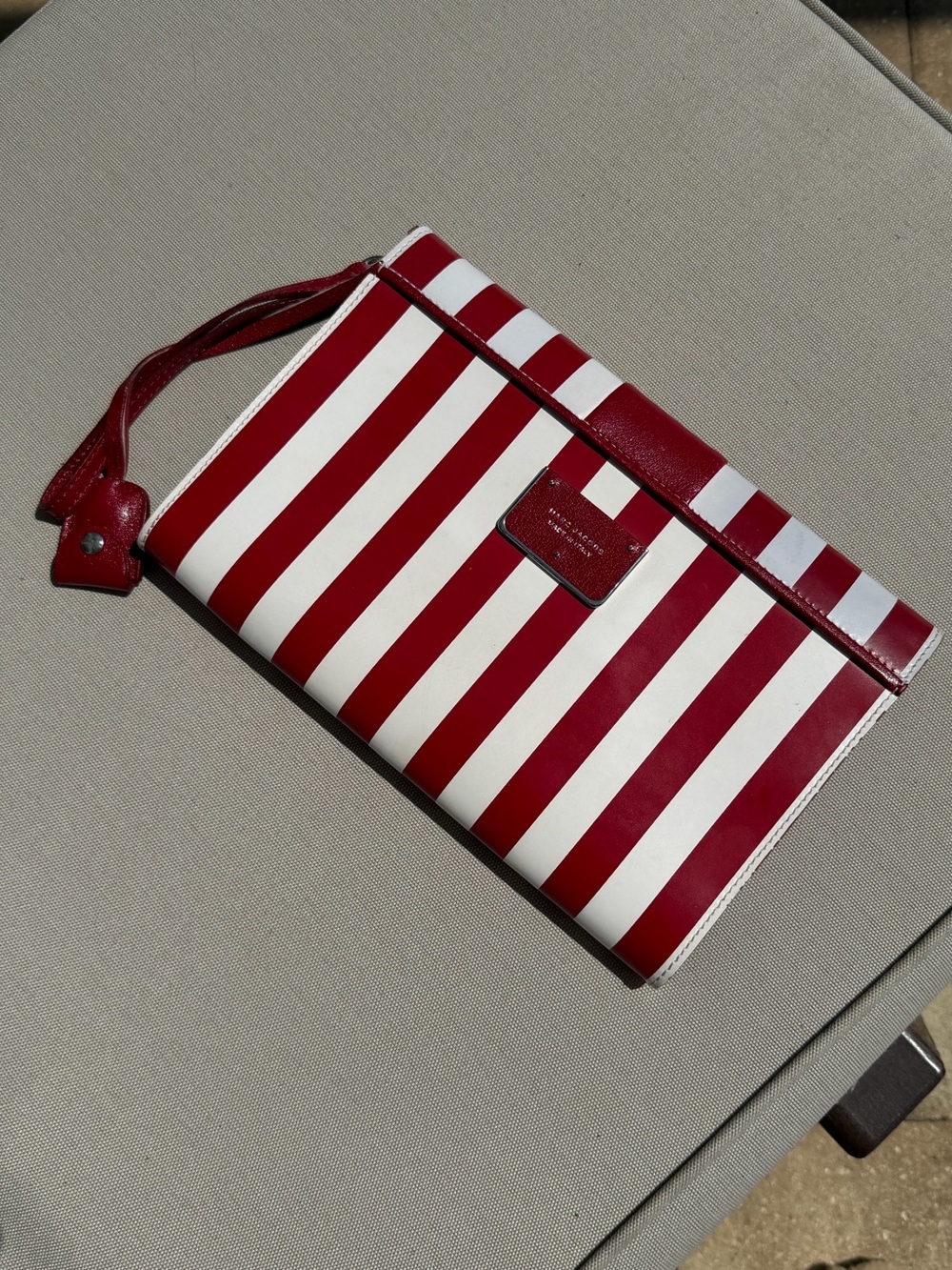 Marc Jacobs Isobel Runway Red White Striped Leather Push Lock Clutch Bag Vintage - Picture 11 of 16
